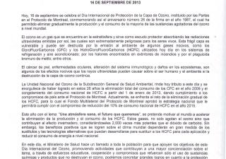 Día internacional de la protección de la capa de ozono. (Alocución)
